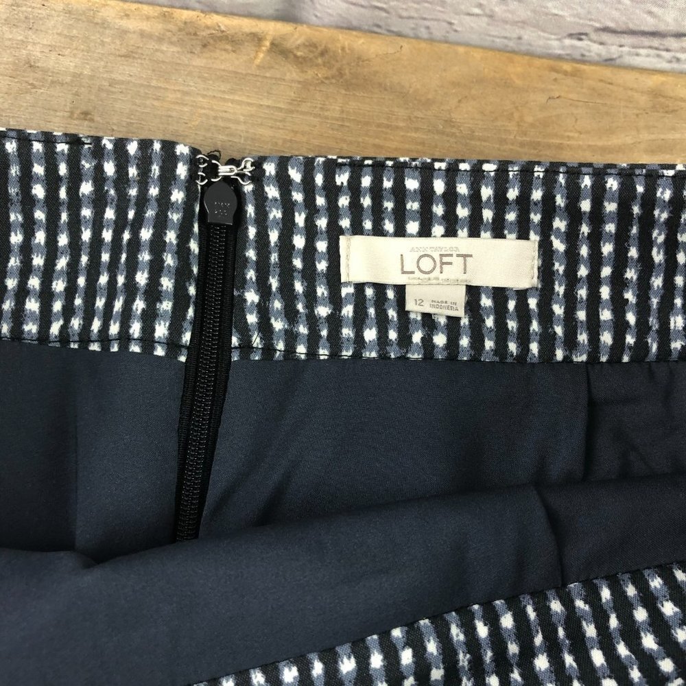 LOFT black/white/blue check skirt - Picture 3 of 9